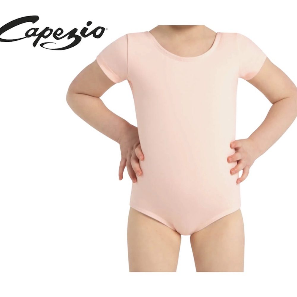 Capezio Girls Short Sleeve Leotard Girl’s Pink Medium With Capezio Tights Set